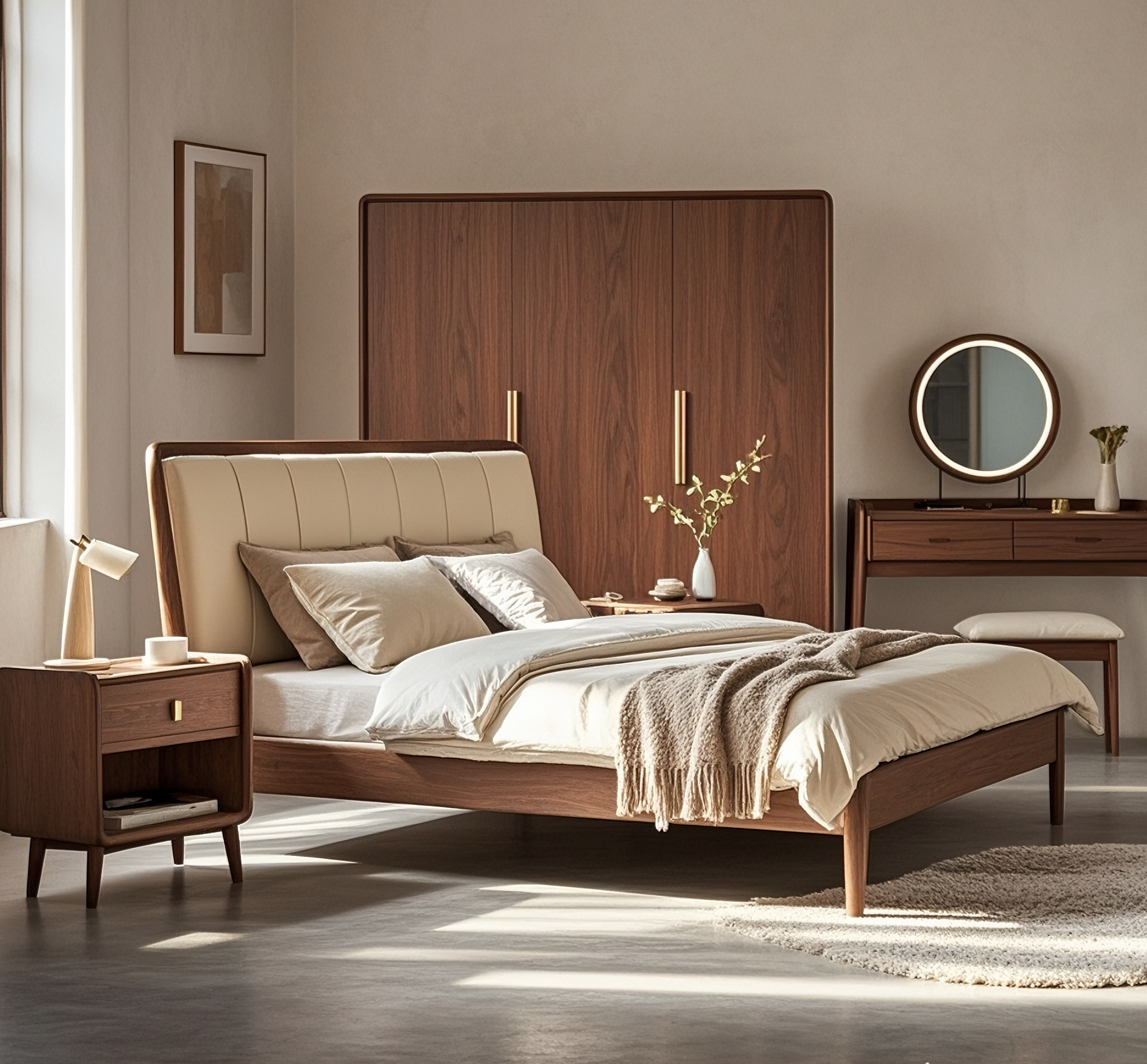 jimeng-2025-07-11-9306-床、床头柜、衣柜、梳妆台、斗柜生成相关照片